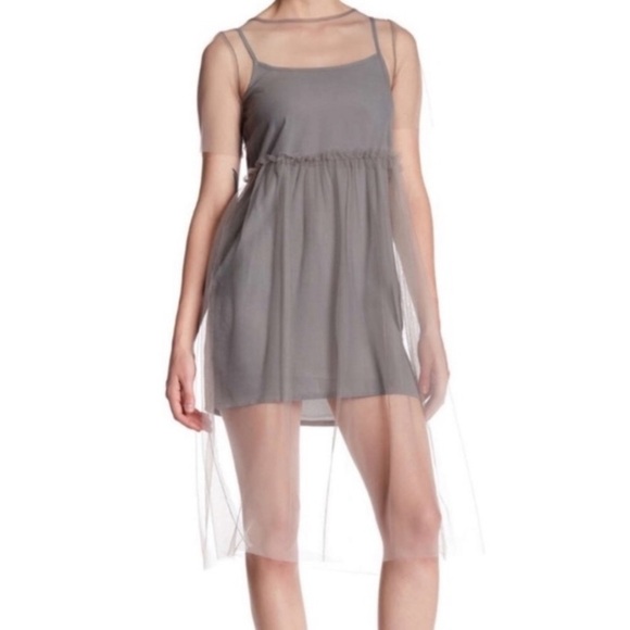 Topshop Gray Mesh Sheer Overlay Dress NWT US 4 #10J80K - Picture 1 of 15